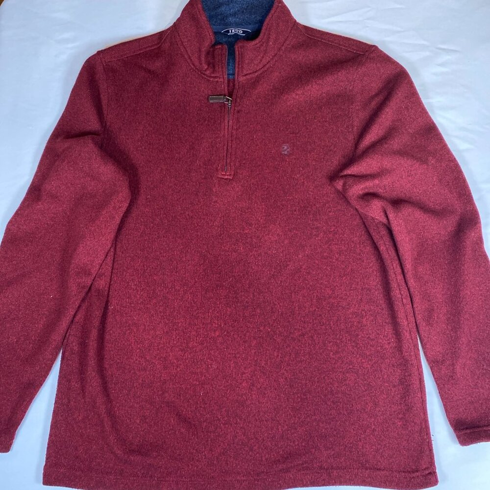 Izod 1/4 Zip Fleece Pullover Sweater Men's L Red Polyester Blend